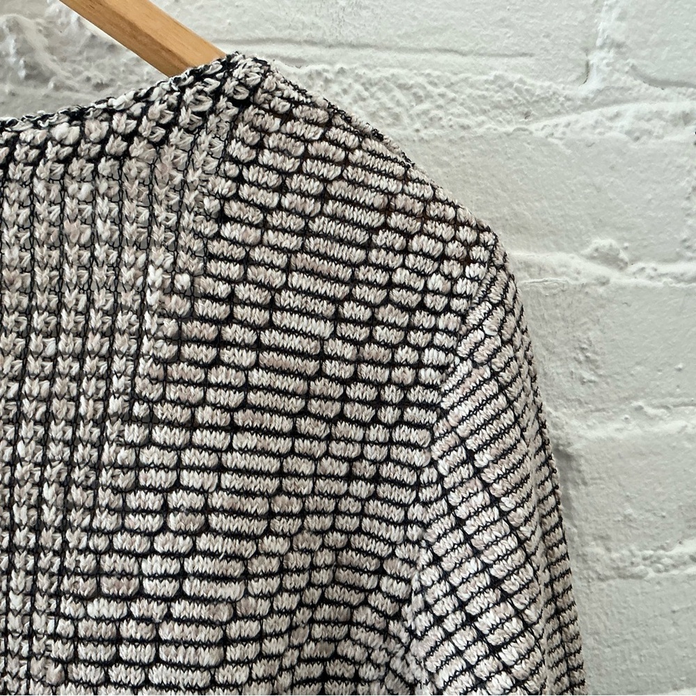NIC+ZOE Open Cardigan Sweater Cream Black Textured Knit Layer Casual Chic Sz M - Picture 8 of 13